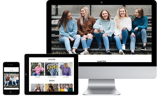 Tre skærme med billede af We Knit webshop